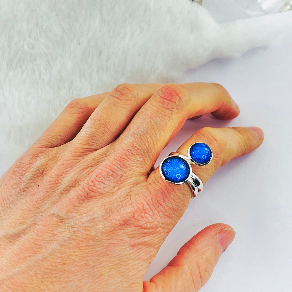 Blue Dichroic Glass Double Ring