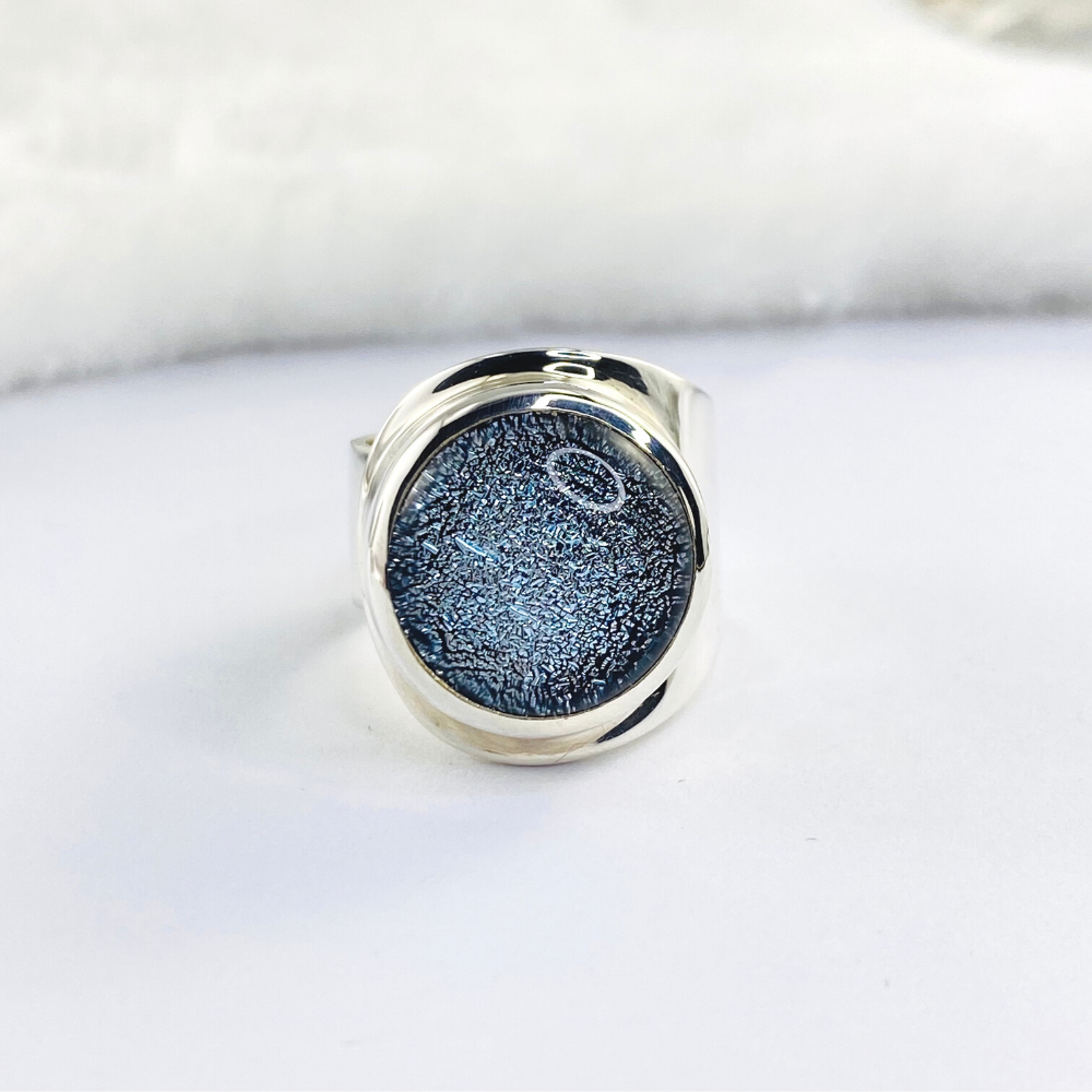 Silver Dichroic Glass Ring
