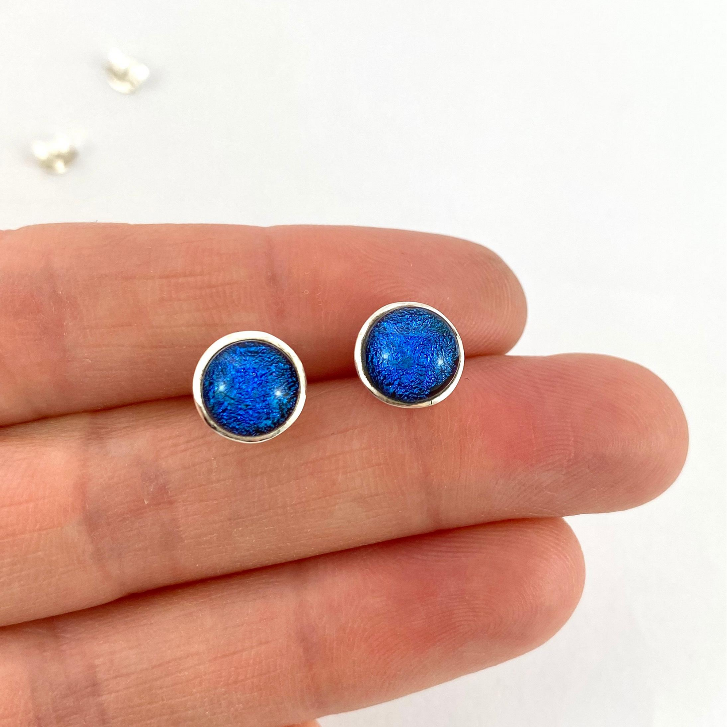 Blue Dichroic Glass Studs