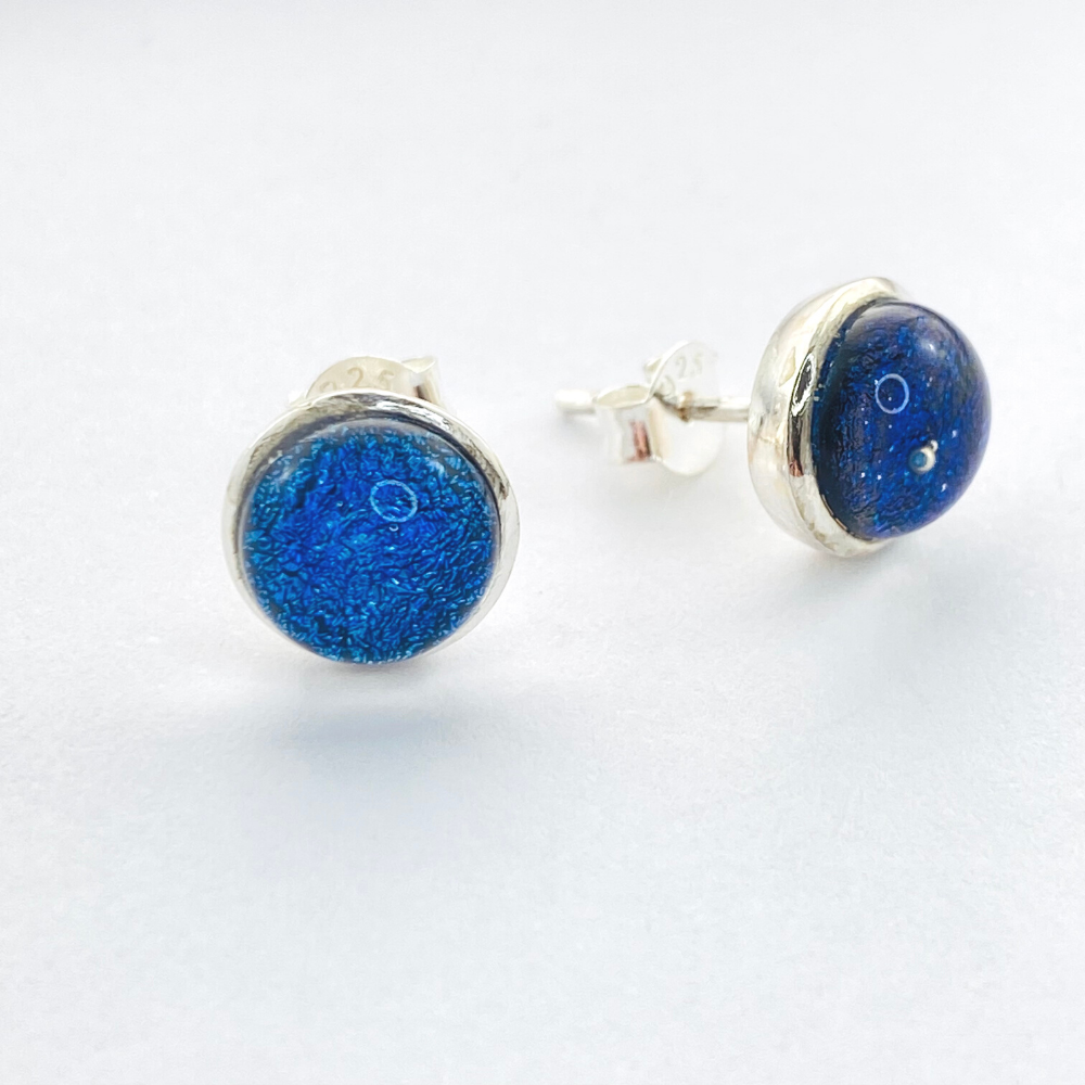 Blue Dichroic Glass Studs