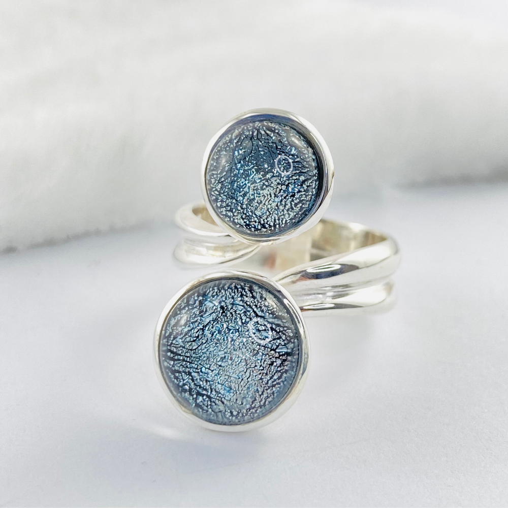 Silver Dichroic Glass Double Ring