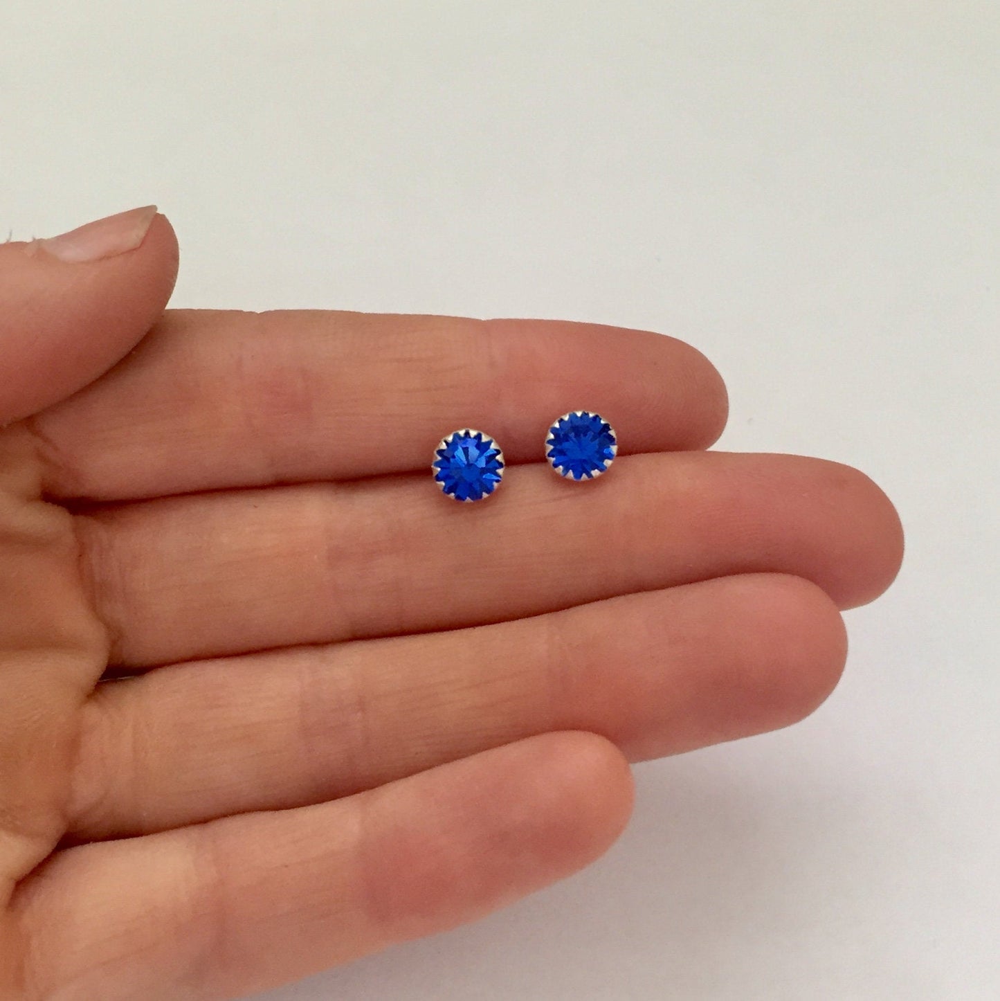 Sterling Silver Blue Crystal Stud Earrings