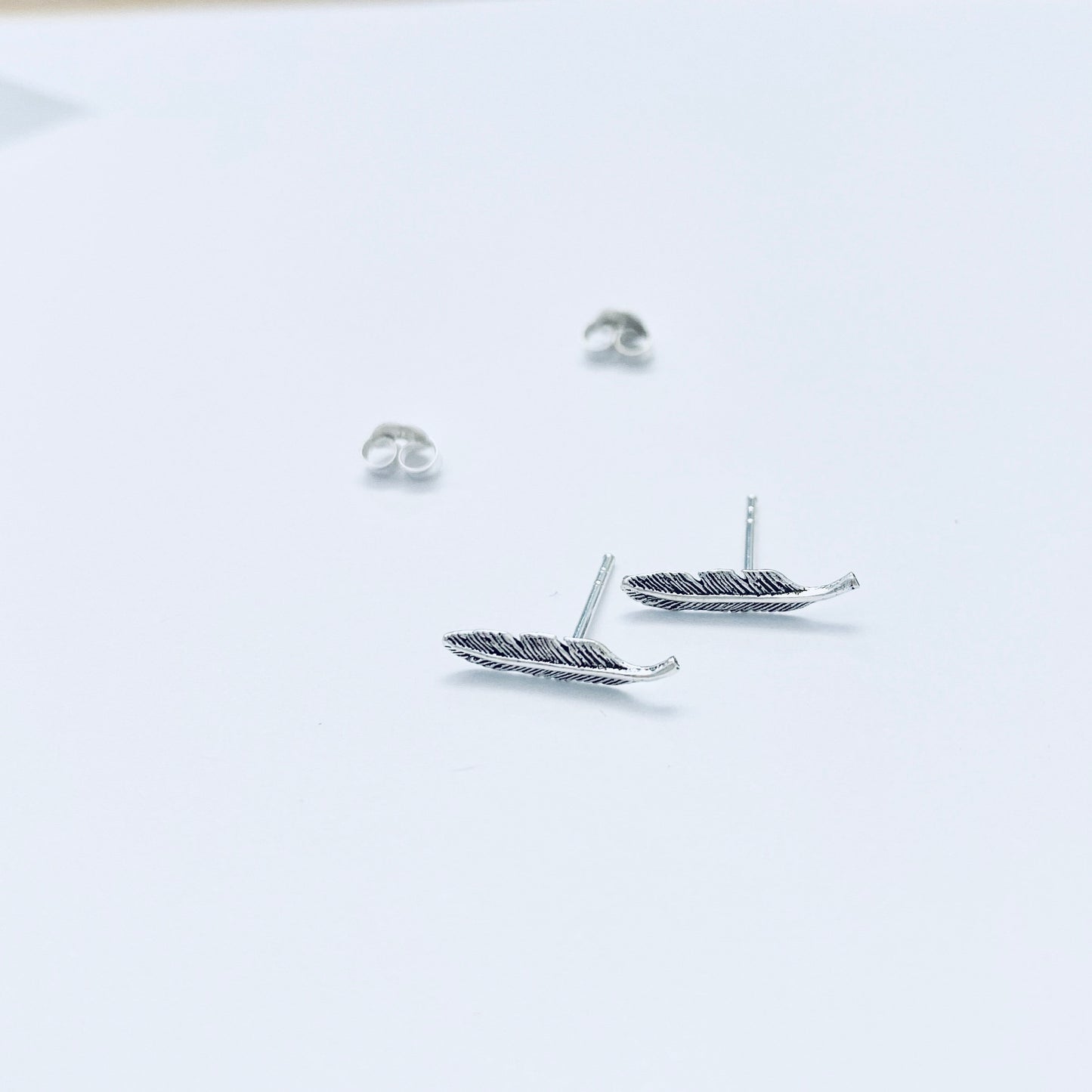 Sterling Silver Feather 15 mm Stud Earrings