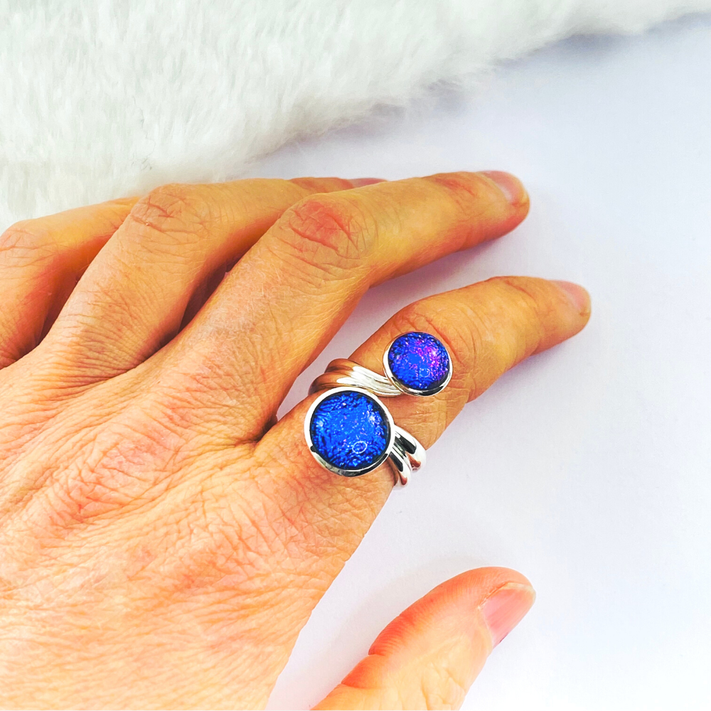 Purple Dichroic Glass Double Ring
