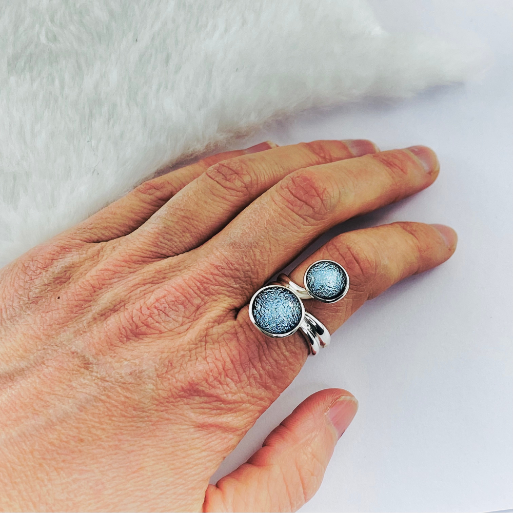 Silver Dichroic Glass Double Ring