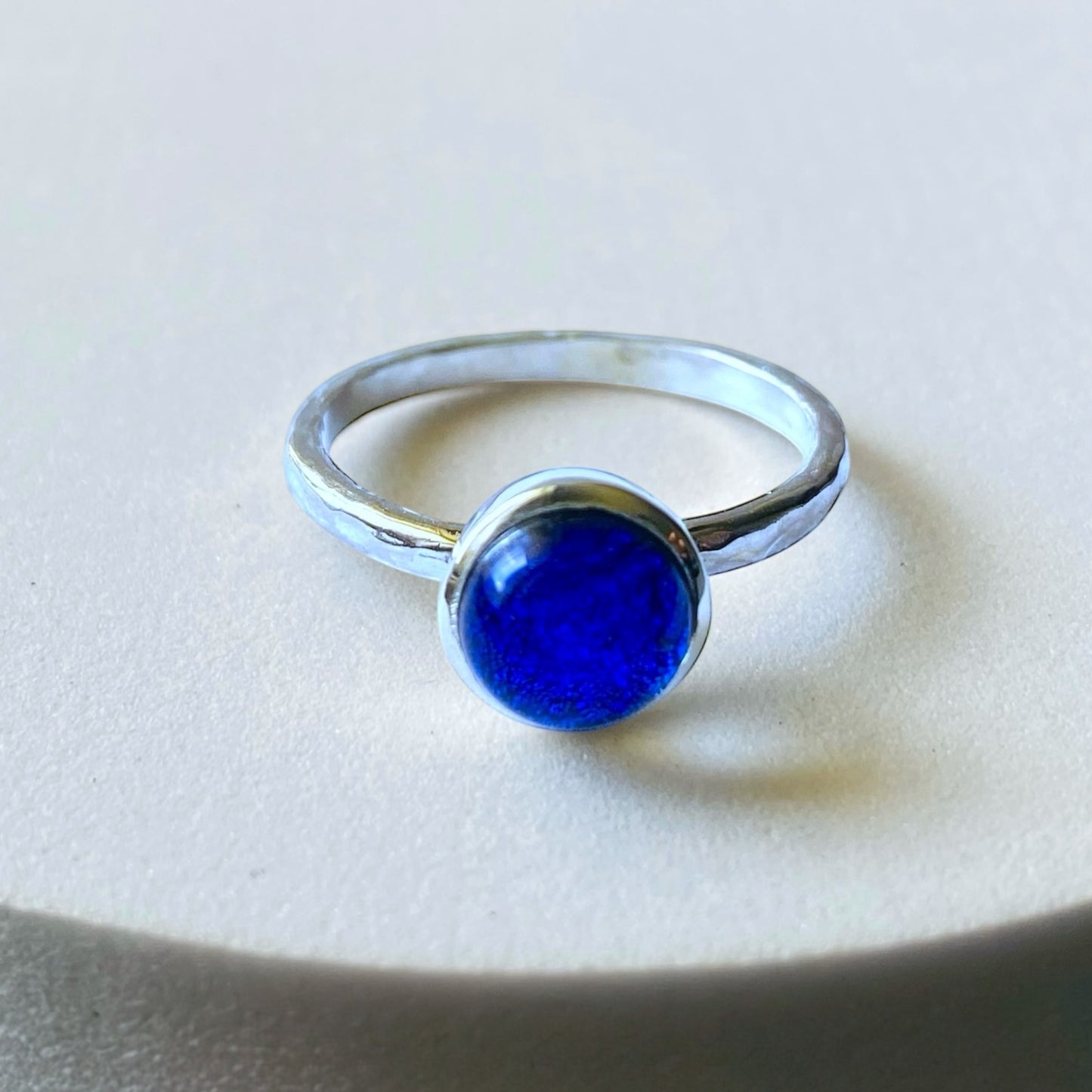 Blue Dichroic Glass Small Ring