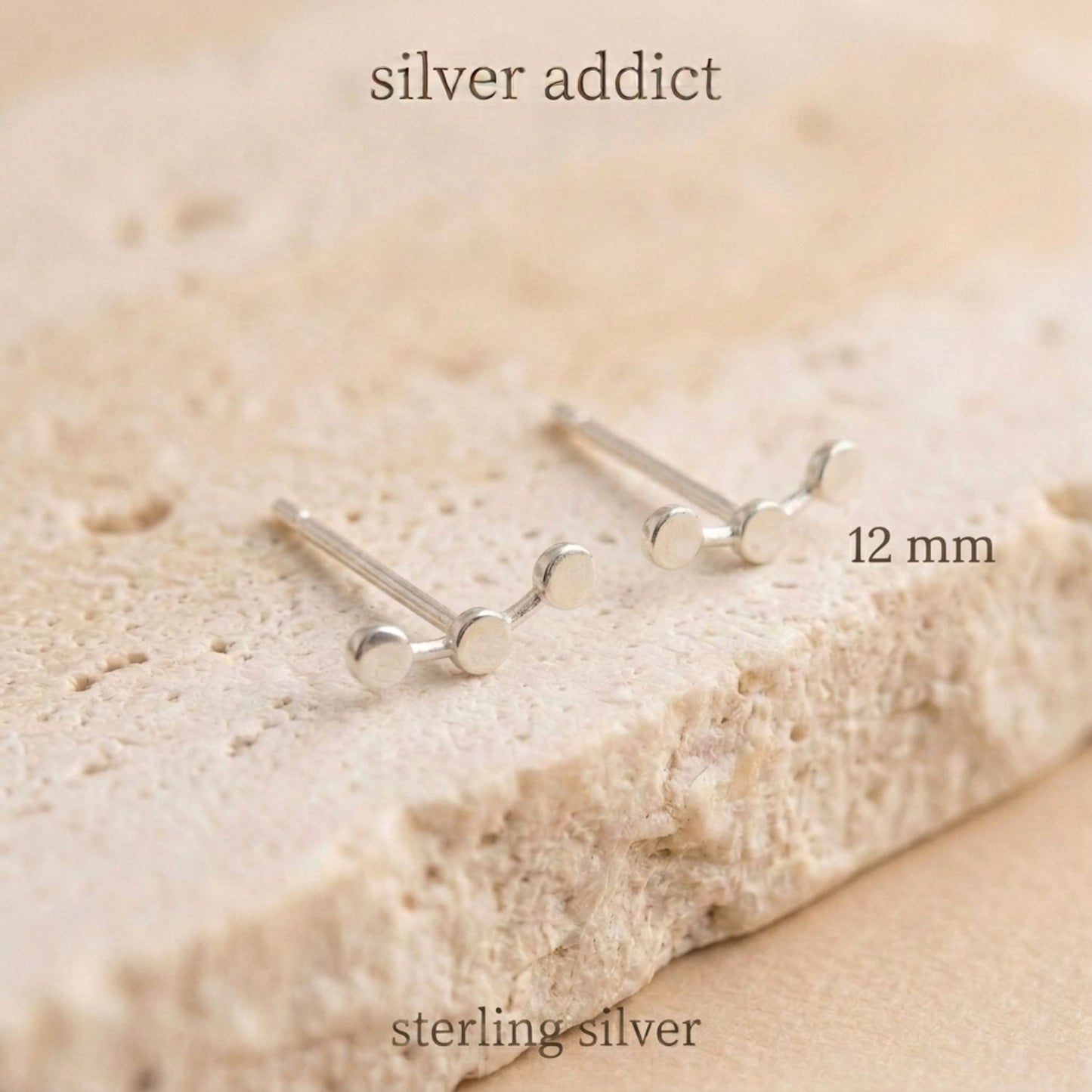Triple disc ear climbers — sterling silver, 12mm | pair