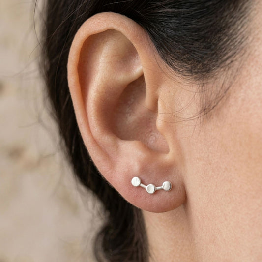 Triple disc ear climbers — sterling silver, 12mm | pair