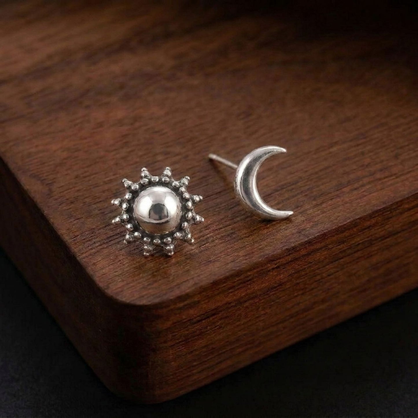 Sun Moon Stud Earrings