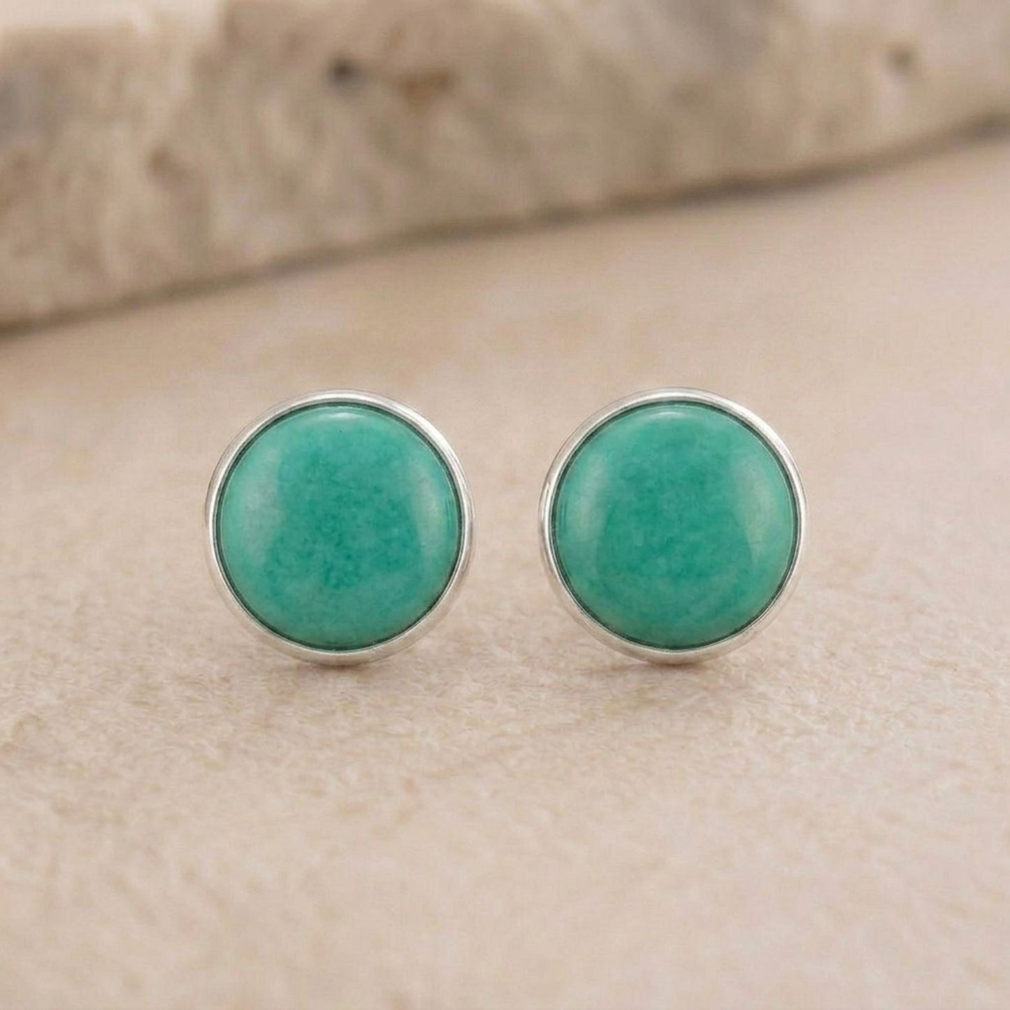 Turquoise stud earrings | 7mm sterling silver bezel setting
