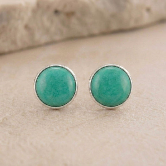 Turquoise stud earrings | 7mm sterling silver bezel setting