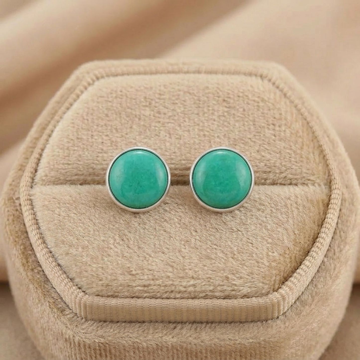 Turquoise stud earrings | 7mm sterling silver bezel setting