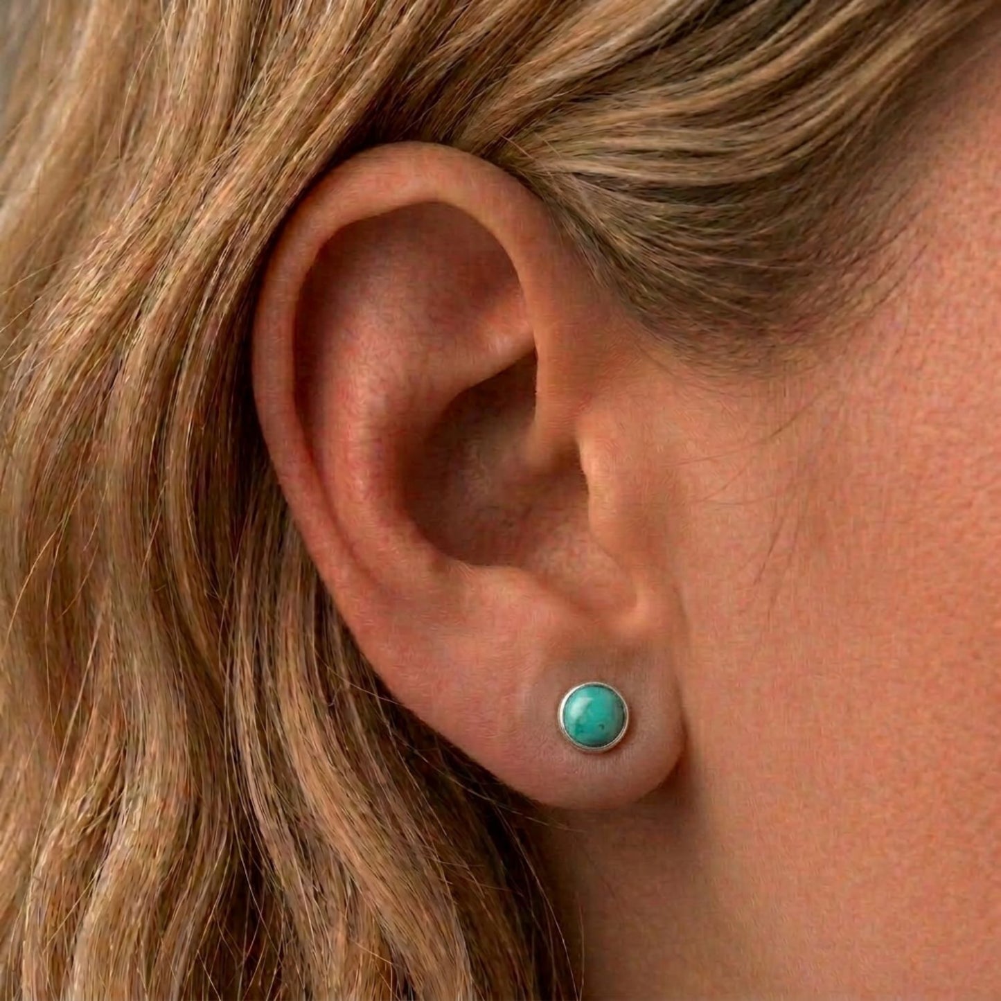 Turquoise stud earrings | 7mm sterling silver bezel setting