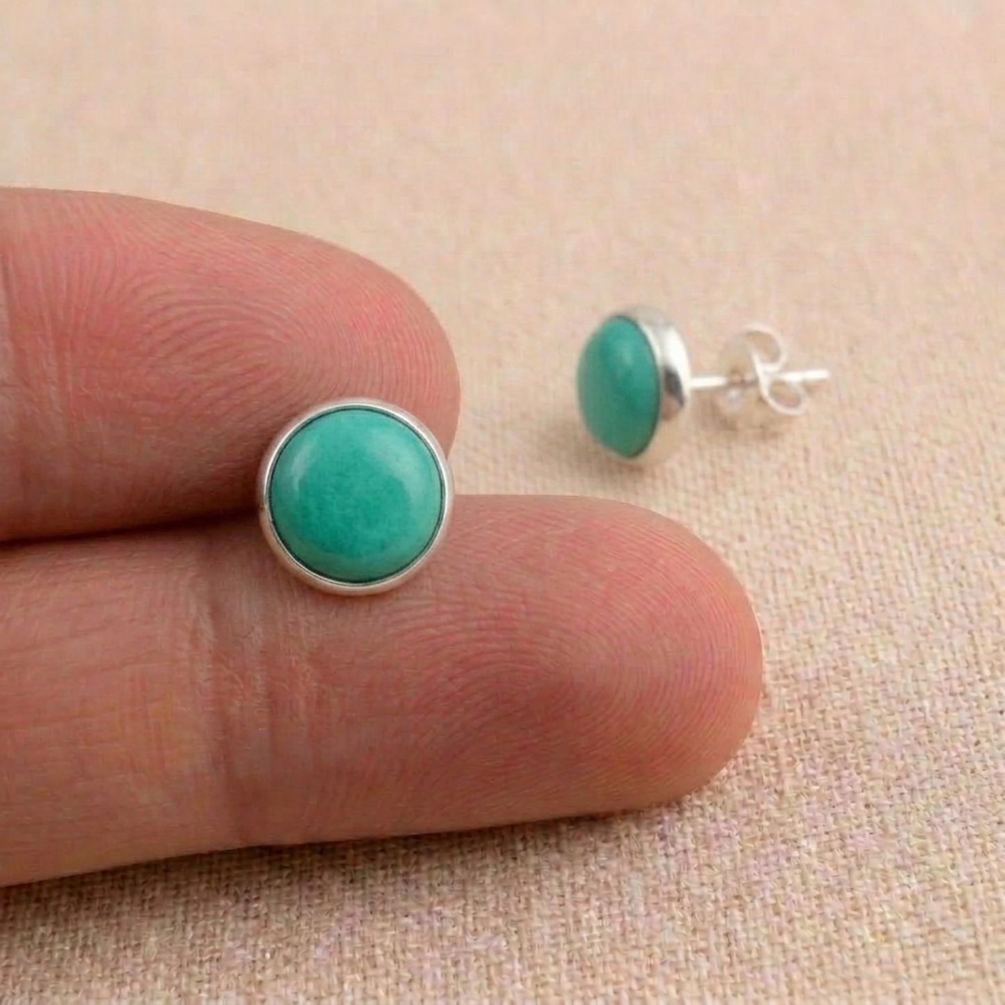 Turquoise stud earrings | 7mm sterling silver bezel setting