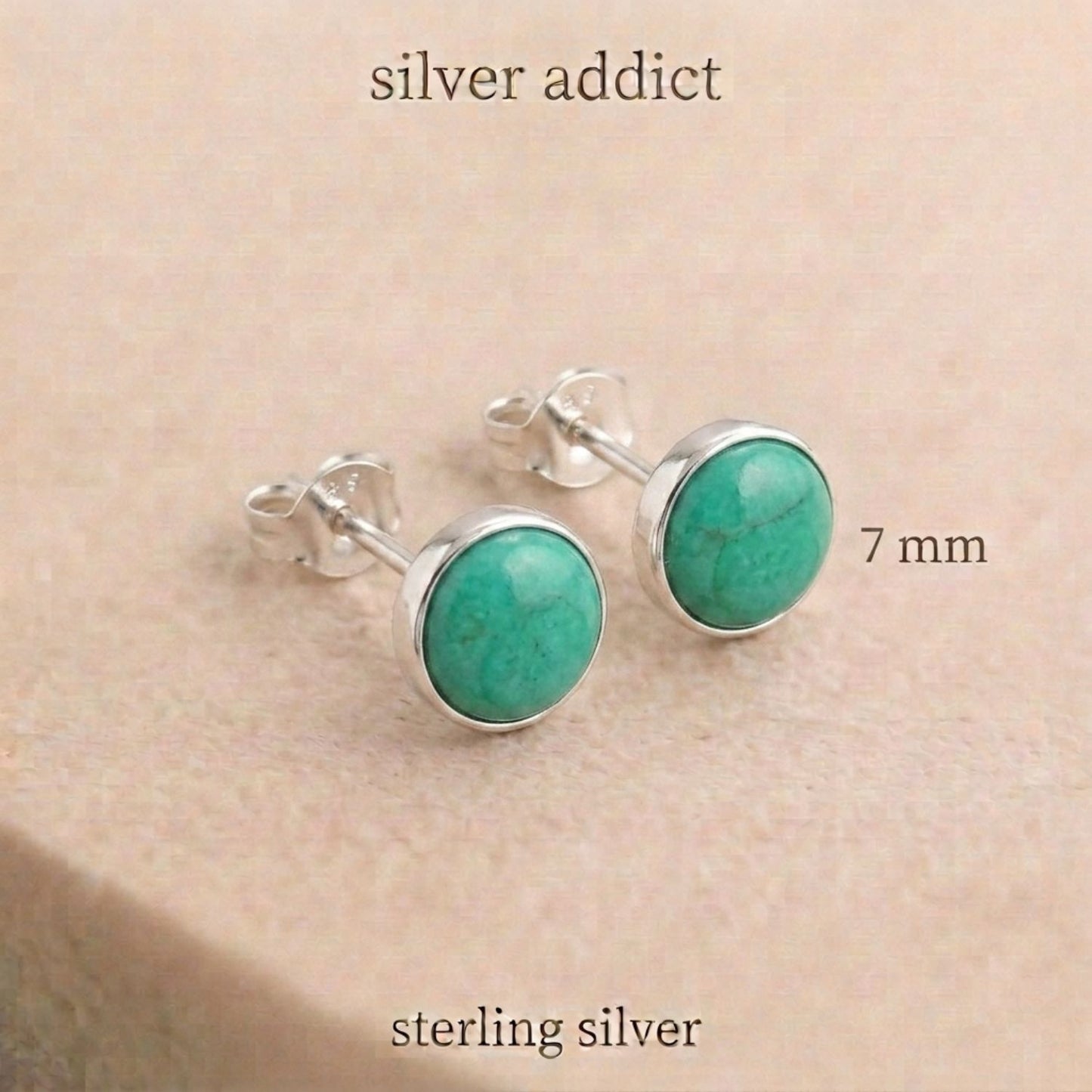 Turquoise stud earrings | 7mm sterling silver bezel setting