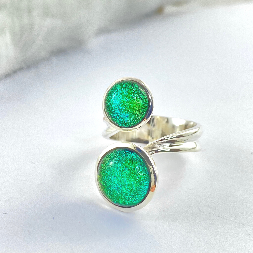 Green Dichroic Glass Double Ring