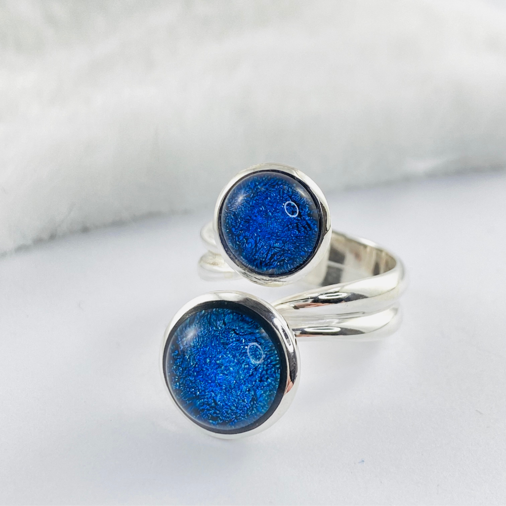 Blue Dichroic Glass Double Ring