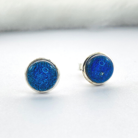 Blue Dichroic Glass Studs