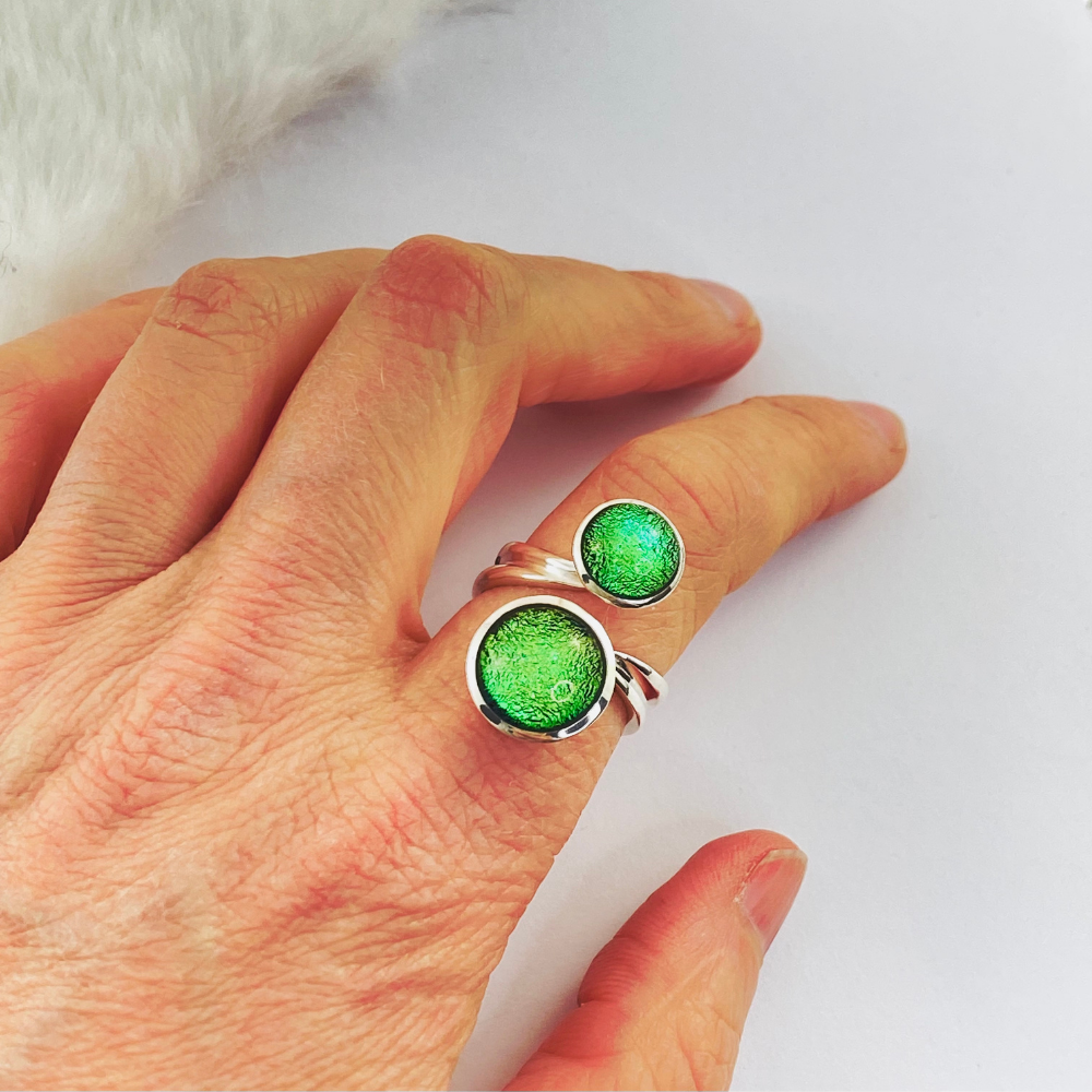 Green Dichroic Glass Double Ring