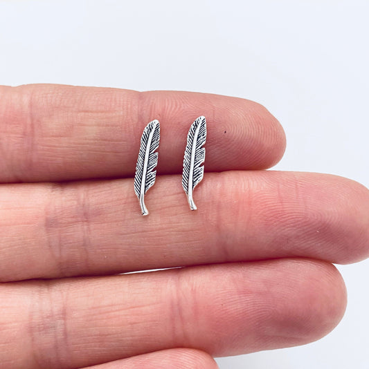 Sterling Silver Feather 15 mm Stud Earrings