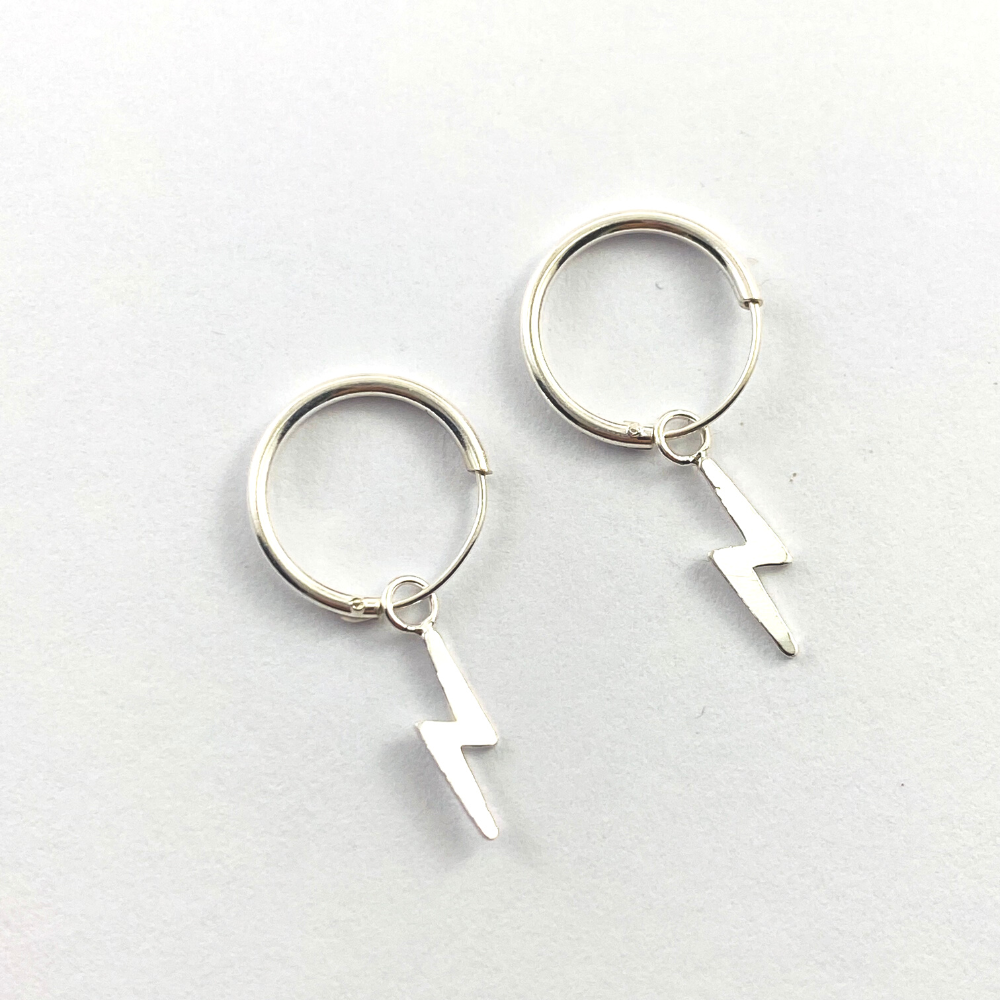 Lightning bolt hoop earrings silver Clearance