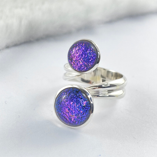 Purple Dichroic Glass Double Ring