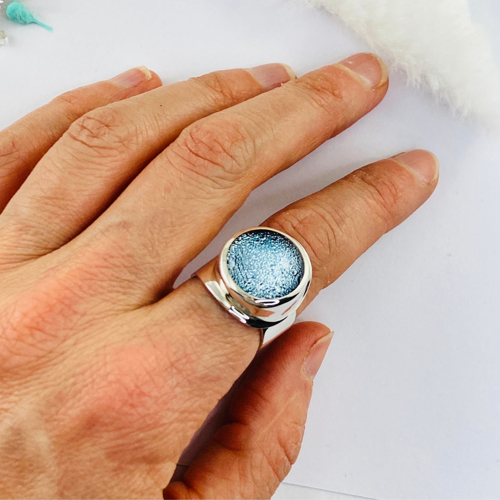 Silver Dichroic Glass Ring